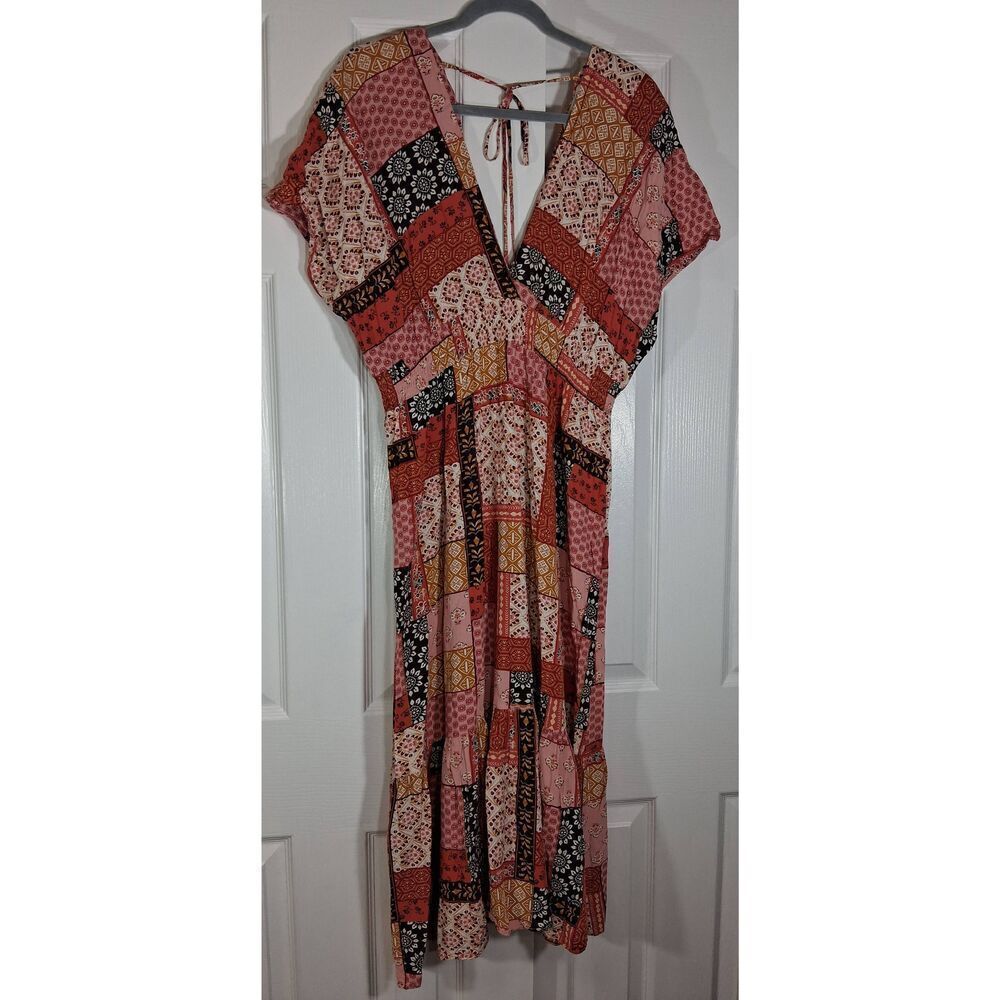 Blue island womens xl long maxi dress patch work brown pink vacation travel boho - Picture 6 of 11